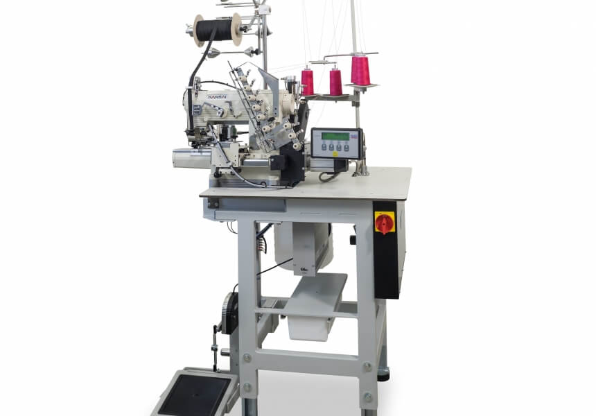 EWS 6200 Engineered workplace for sewing on heel tape to trousers hem